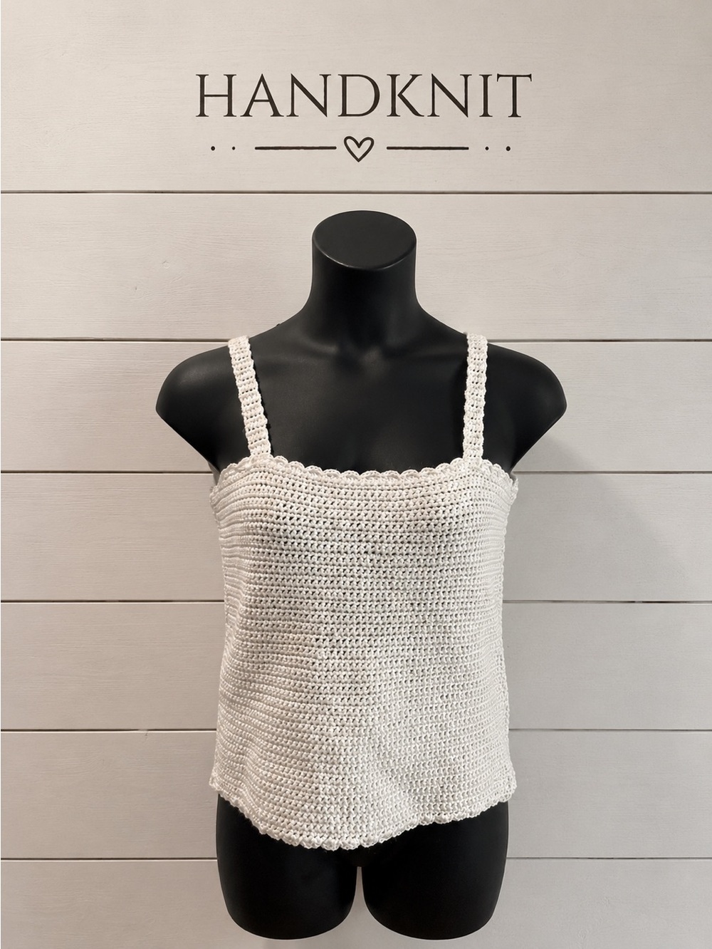🤍HANDMADE White Crochet Tank Top – L/XL